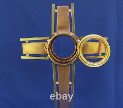 OSTENSOIR Monstrance Laiton et Cuivre Martelé 55cm Croix Eglise Art-Déco ca 1930