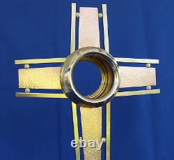 OSTENSOIR Monstrance Laiton et Cuivre Martelé 55cm Croix Eglise Art-Déco ca 1930