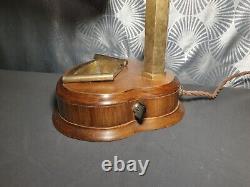 Originale lampe art déco 1930 en bois & laiton abat jour avec plaques en rhodoïd
