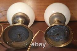PAIRE LAMPE DECO 1950 60 vintage type BILBOQUET GLOBE OPALINE LAITON CUIVRE