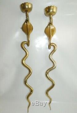 Paire Appliques Serpent Cobra en Laiton de Style Art Deco circa 1970 Sconces