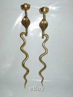 Paire Appliques Serpent Cobra en Laiton de Style Art Deco circa 1970 Sconces