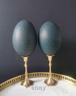 Paire d'Oeufs d'Émeu, Socles Laiton 22cm (Début XXè) Emu Eggs Pair Brass bases