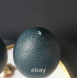 Paire d'Oeufs d'Émeu, Socles Laiton 22cm (Début XXè) Emu Eggs Pair Brass bases