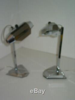 Paire de 2 lampes PIROUETT modèle dactylo en laiton nickelé chrome avec socle en
