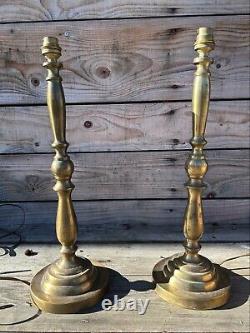 Paire de Lampe Bronze Laiton Décoration Italie Design Art Deco Vintage