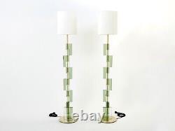 Paire de lampadaires italiens laiton et verre Murano 1980
