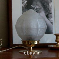 Paire de lampes chevet appoint laiton globe verre dépoli art déco ancien vintage