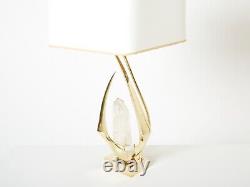 Paire de lampes en laiton cristal de roche signées Willy Daro