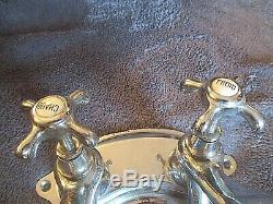Paire de robinets vintage-old brass bathroom basin taps original patine chrome