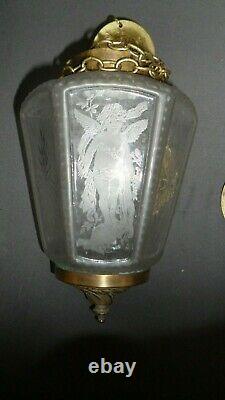 Plafonnier Lanterne Suspension Art Deco 1920 A Decor Danges Sur Les Verrerie