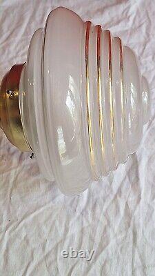 Plafonnier Lustre Art Deco Laiton Globe Verre Dorure Vintage