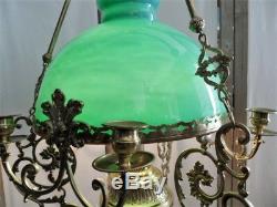 Plafonnier Suspension Lustre Bronze Dore Laiton Cuivre Opaline Style Louis XV