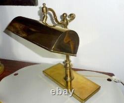 Rare Lampe De Bureau De Notaire Banquier Bronze Laiton Articulee