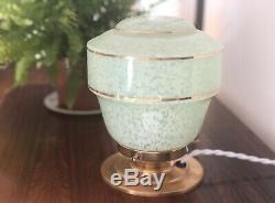 Rare Vintage Lampe Globe Art Deco Sur Socle Laiton Original Rétro Shade