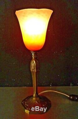 SCHNEIDER-Lampe art nouveau deco, laiton décor floral, gallé, lalique, sabino, muller