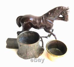Sculpture cheval en métal et Porte-allumettes laiton + pyrogène, Art Déco