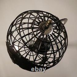 Sculpture globe mappemonde fer forgé laiton bois fait main noir art déco N5025