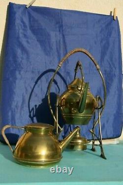 Service à thé samovar + bouilloire en laiton UNIS LC France art déco 1900