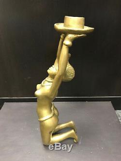 Statuette statue bougeoir chandelier Laiton doré l'Africaine-Nu Art déco RARE #4
