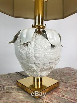 Superbe Lampe D'époque Art Déco En Laiton Et Porcelaine En Forme De Cucurbitacée