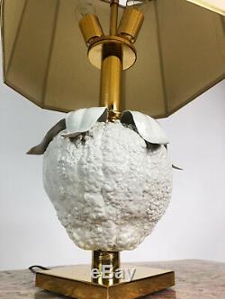 Superbe Lampe D'époque Art Déco En Laiton Et Porcelaine En Forme De Cucurbitacée