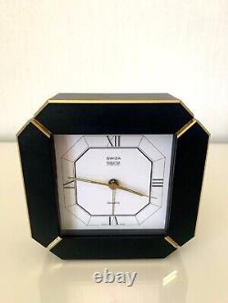 Superbe horloge pendule SWIZA noire et laiton modèle Manhattan Art Déco