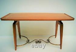 Table basse art-déco 1940s Noyer, ivoirine, entretoise laiton 107 x 48 H 54 cm