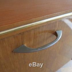 Table chevet meuble Art Déco 1950 bois laiton SEMB made in France N3812