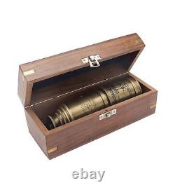 Télescope antique en laiton 19,5 pouces avec boîte en bois Sheesham