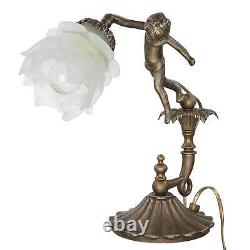 Tischleuchte Lampe en Laiton Verre Main Déco Chérubin Art Nouveau Premium