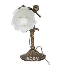 Tischleuchte Lampe en Laiton Verre Main Déco Chérubin Art Nouveau Premium