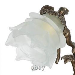 Tischleuchte Lampe en Laiton Verre Main Déco Chérubin Art Nouveau Premium