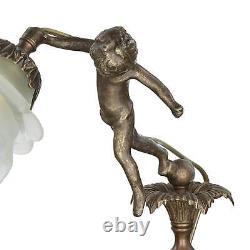 Tischleuchte Lampe en Laiton Verre Main Déco Chérubin Art Nouveau Premium