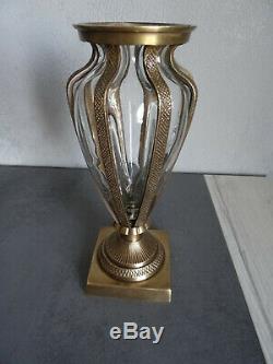Tres Joli Vase Art Deco Monture Bronze Ou Laiton