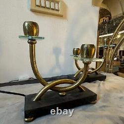 Two 1930s Giò Ponti Style Art Déco Laiton, Marble And Glass Italian Table Lamps