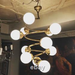 Vintage Art Deco Luminaire Plafond Laiton Suspendu 12 Lampe Abat-jour Verre