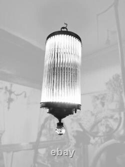 Vintage Art Déco Verre Rod Chandelier Laiton Fixation Plafond Light Maison Dacor