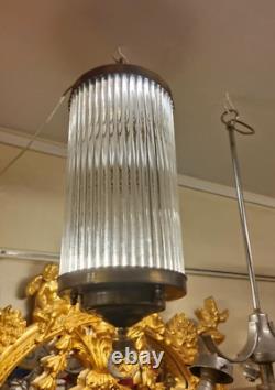 Vintage Art Déco Verre Rod Chandelier Laiton Fixation Plafond Light Maison Dacor