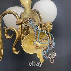 Vintage Opaline Wall Sconce with 3 Lights in Brass, Art Deco Lighting