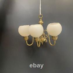 Vintage Opaline Wall Sconce with 3 Lights in Brass, Art Deco Lighting